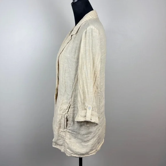 Christian Siriano Linen Blazer Jacket Womens Medium M Cream Long Roll Tab Sleeve - Picture 6 of 9